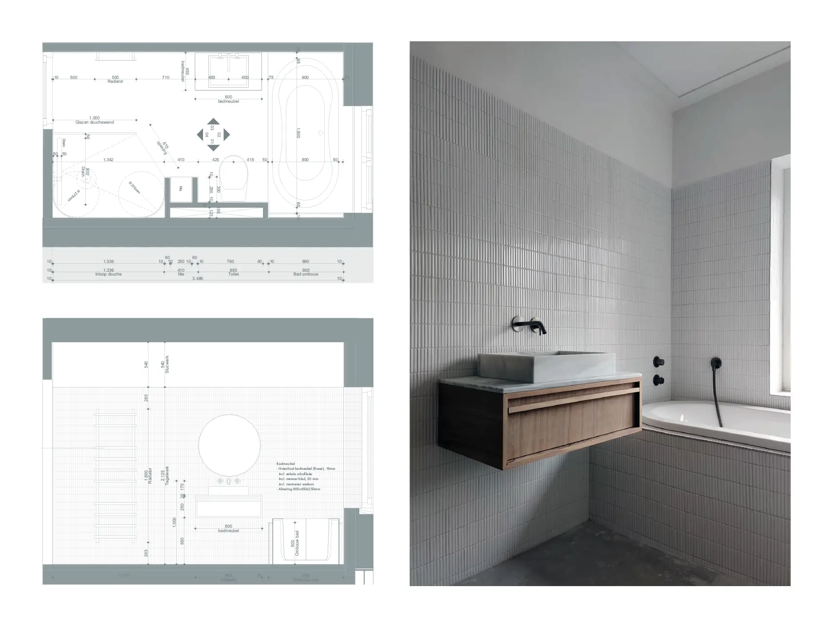 Badkamer ontwerp technische tekening - Brouwers & Geerts architecten